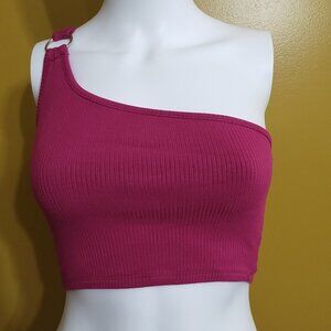 G. One Shoulder Ribbed Rayon Cropped Top XS Raspberry Y2K